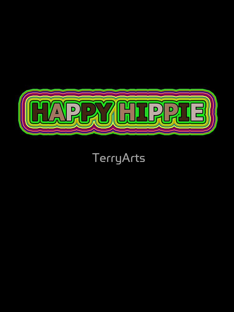 Happy Hippie Words Hippie Vibes Retro Lines 1 of 4 by Beachy