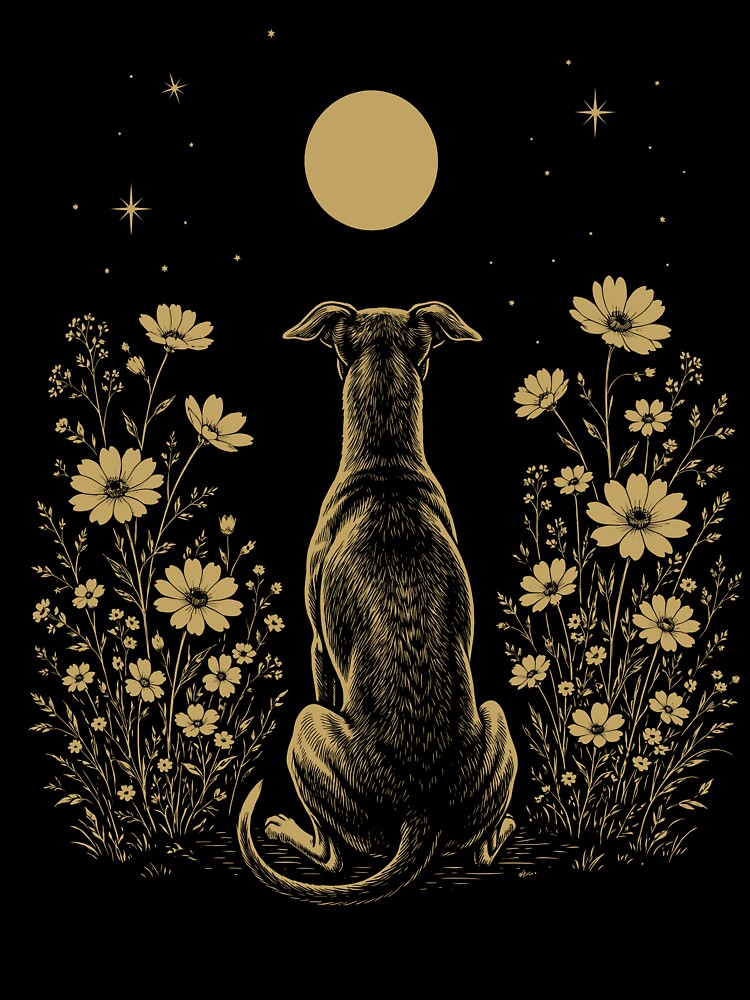 Italian Greyhound Moon Night Flower Minimalist Boho Dog Lover by DoodleTortle
