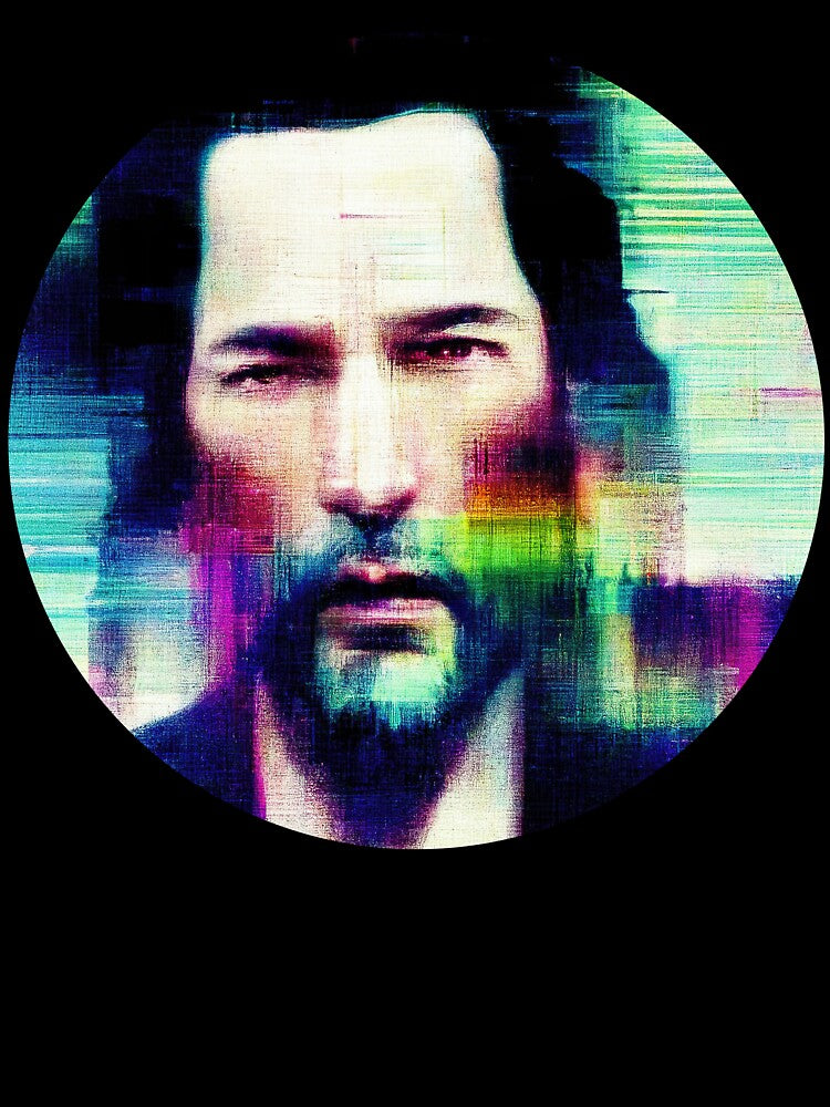 Glitch-art portrait of Keanu Reeves by Åveline Dvorak