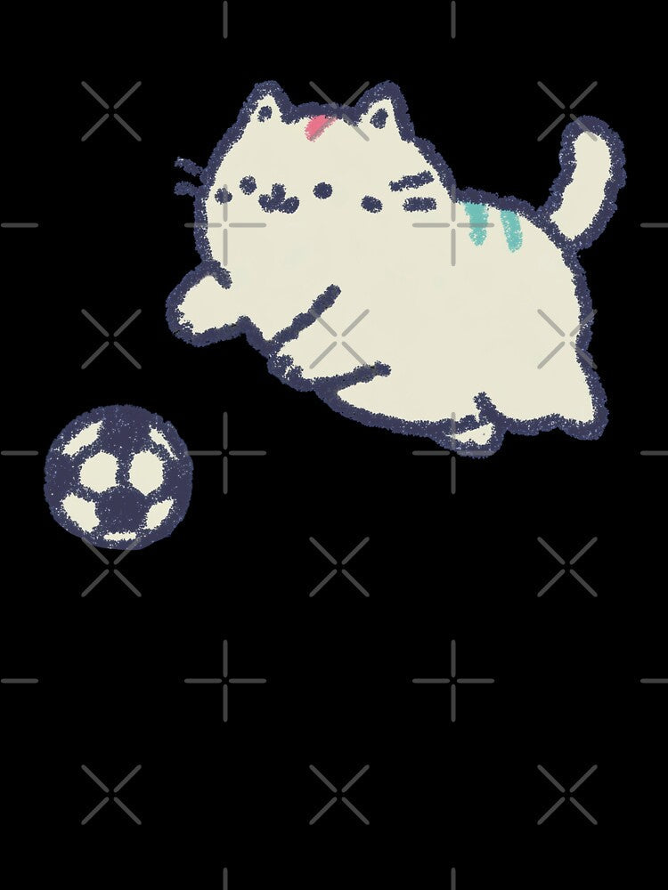 Soccer Football Cat, chubby crayon-style kawaii kitten by Magnificent Lizard