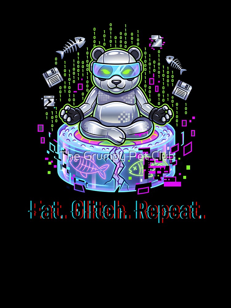 Eat Glitch Repeat — Y2K Cyber Grunge Sushi Panda Hacker by The Grumpy Pet Club