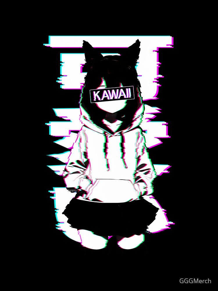 Kawaii Nekomimi Anime Cat Girl Glitch Art by GGGMerch