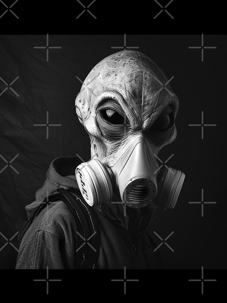 Monochrome Alien in Gas Mask | Dark Sci-Fi Character Portrait by inkoutninja