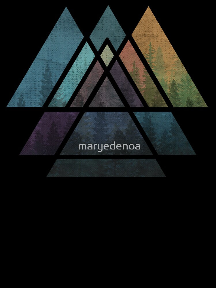 Sacred Geometric Triangles - Colorful Grunge Misty Forest by maryedenoa