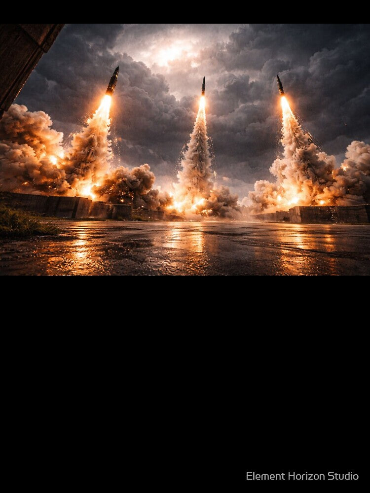 Triple Rocket Launch Wall Art | Cinematic Missile Launch Sci-Fi Print by Element Horizon Studio