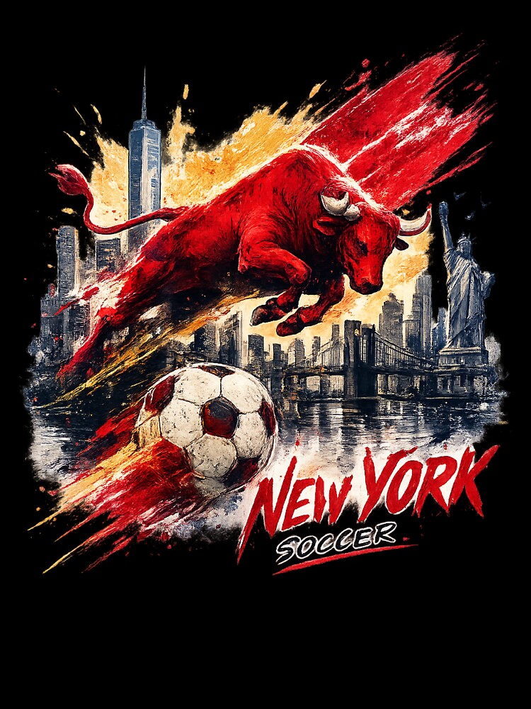 New York Soccer Bull Design NYC Football Graphic Shirt Urban Street Style Sports Tee Charging Bull Art Gift for Football Fans by GarnerSupplyCo