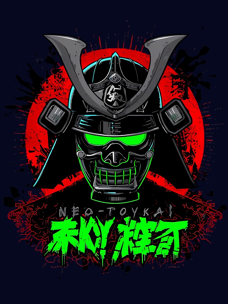 Neo-Toykai Samurai Cyberpunk Helmet - Futuristic City Grid Design by Mossglow