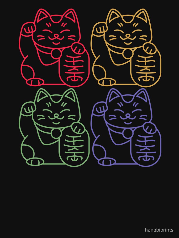 Maneki neko Japanese lucky cat in 4 colors by hanabiprints