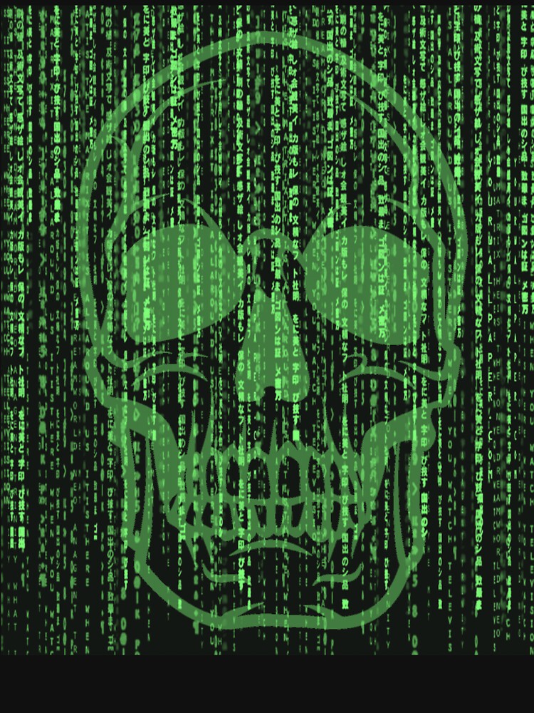 Skull Silhouette in Digital Matrix Futuristic Graphic Tee by Styler Creative Studio