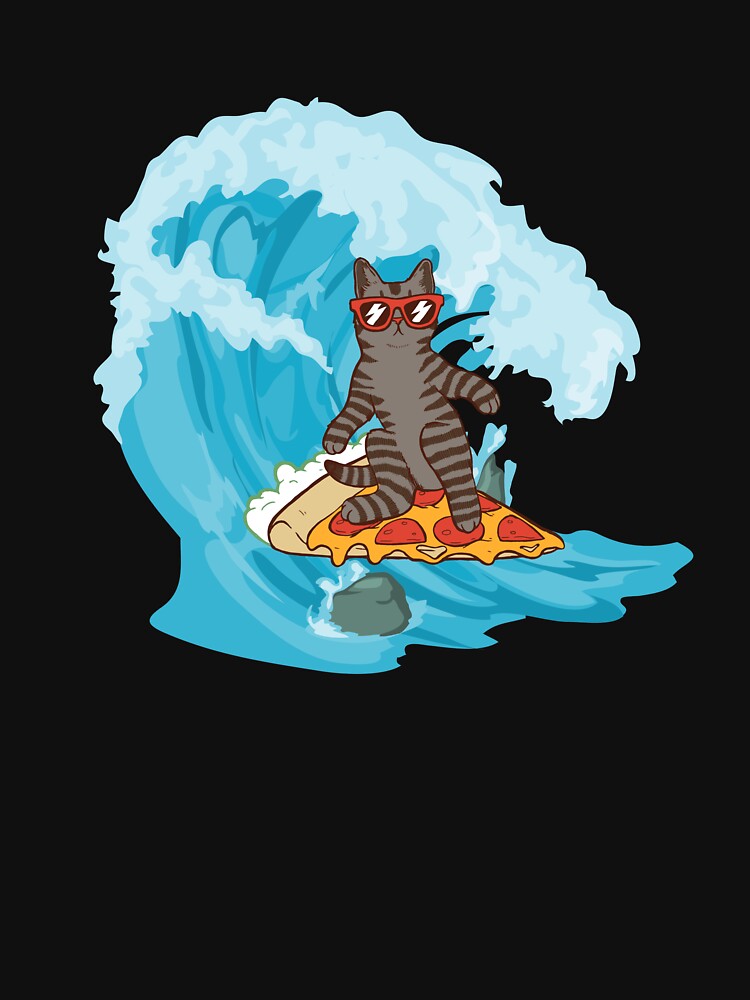 surfing pizza cat by Purrs & Snuggles Designs