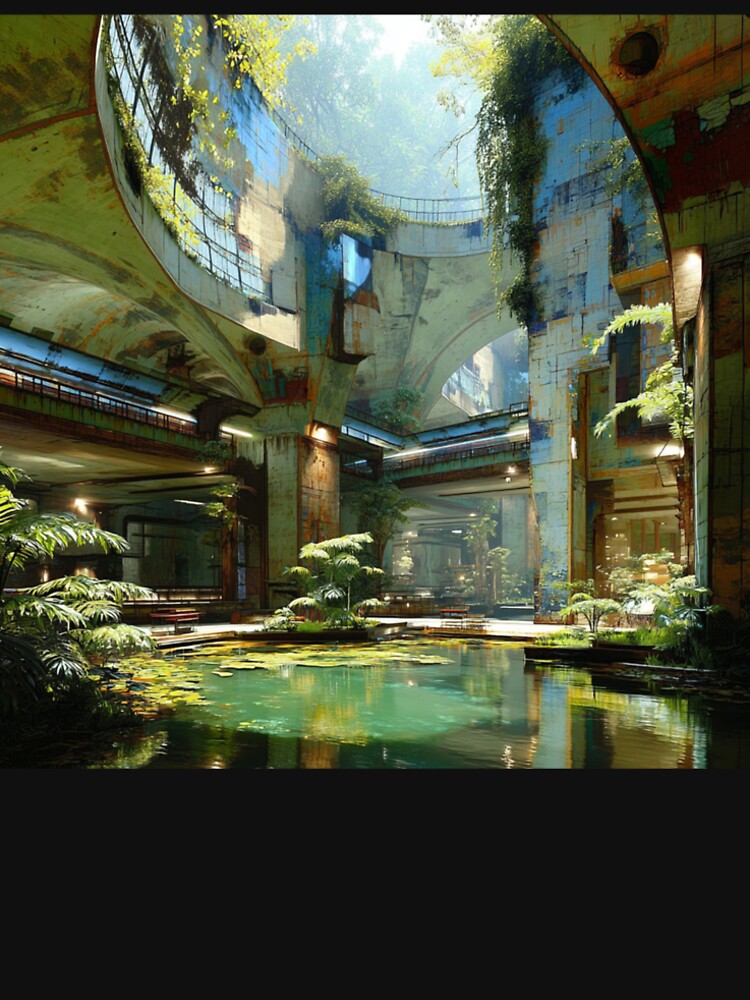 Civic Center | Mystery Archive Series | Lost Civilization Wall Art | Tropical Ruin Architecture Print | Futuristic Architectural Landscape by THE VESSEL ARCHIVE