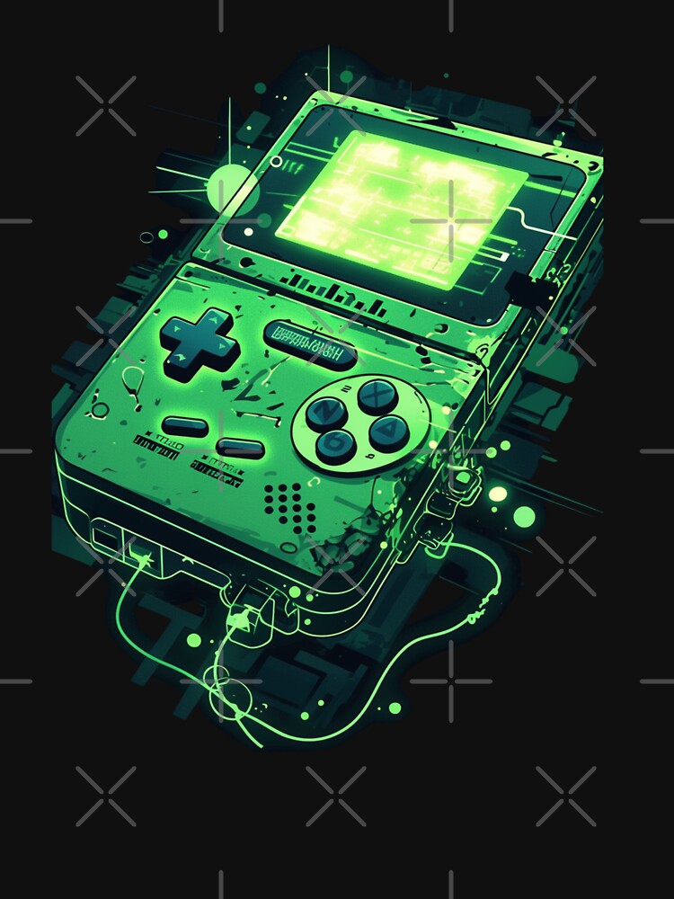 Cyberpunk Retro Handheld Console Glitch Green Game Boy by VectorForge