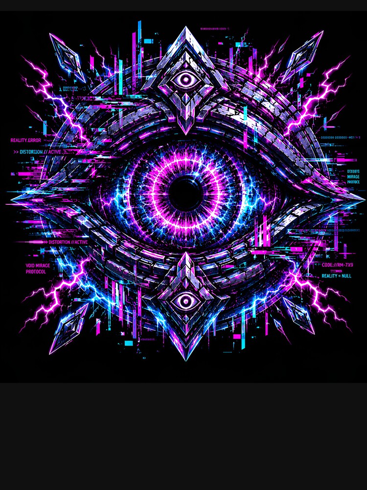 Void Mirage Cybernetic Glitch Eye Neon Lightning Matrix by RiteshCenter