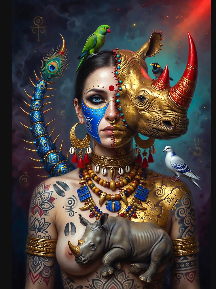 Tribal Boho Rhinoceros Goddess | Mystical Spirit Animal Tattoo Art by Ruta