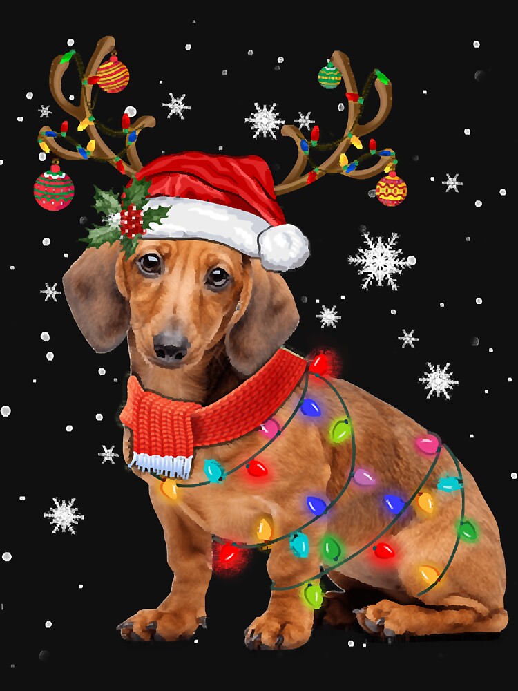 Funny Daschund Dog Christmas Reindeer Santa Hat Xmas Light Pajama by ndavis173