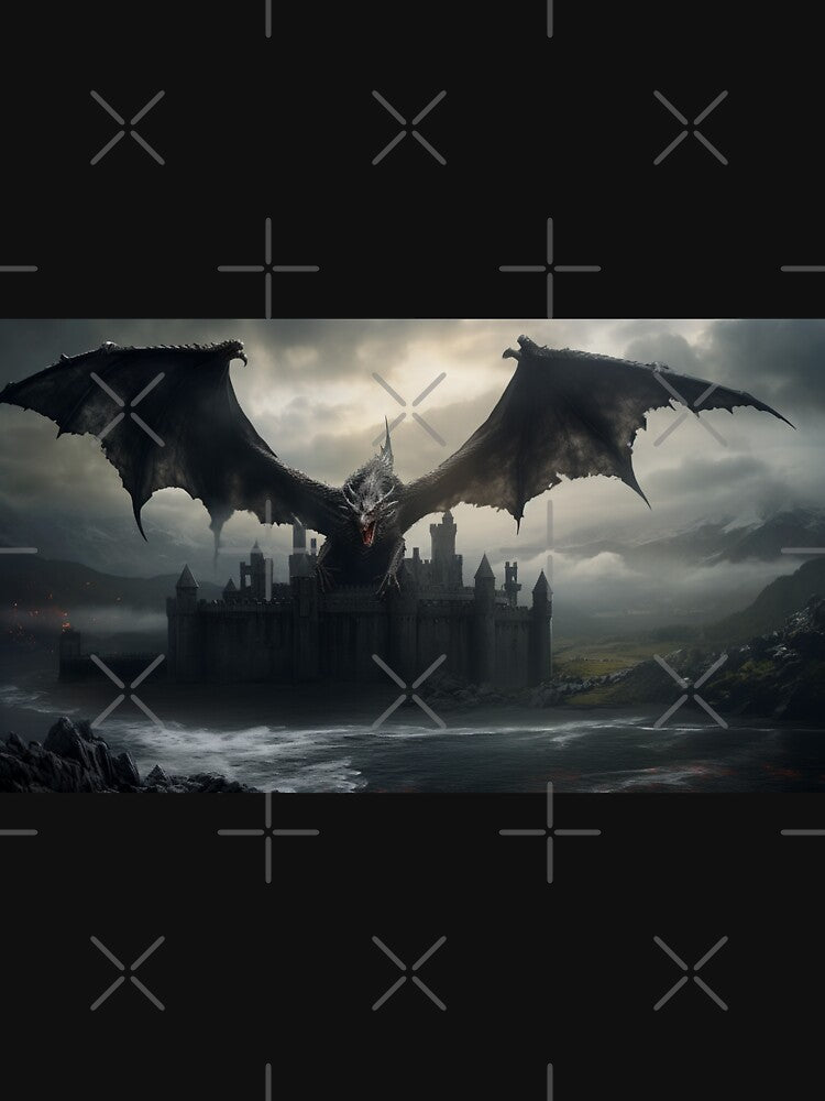 Dark Fantasy Landscape - Roaring Black Dragon by Fantasy Masterpiece