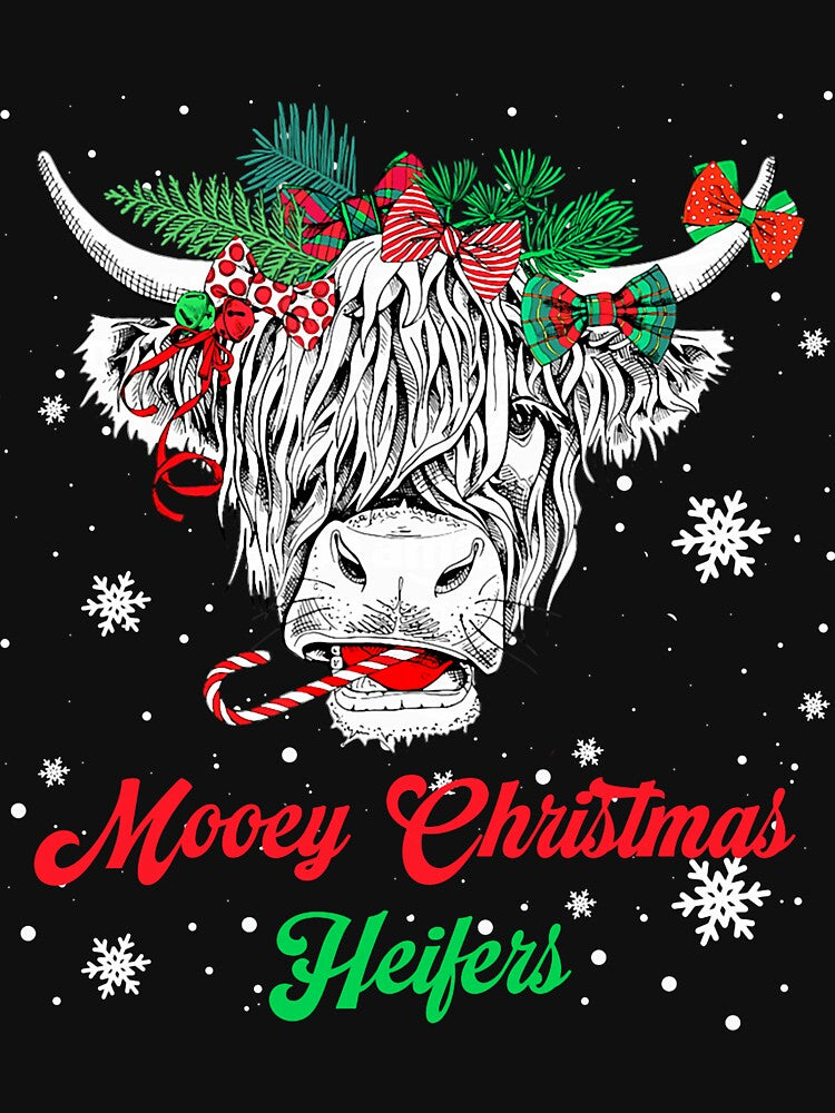 Mooey Christmas Heifers Rustic Cow Holiday Scene by ImeldaSparks
