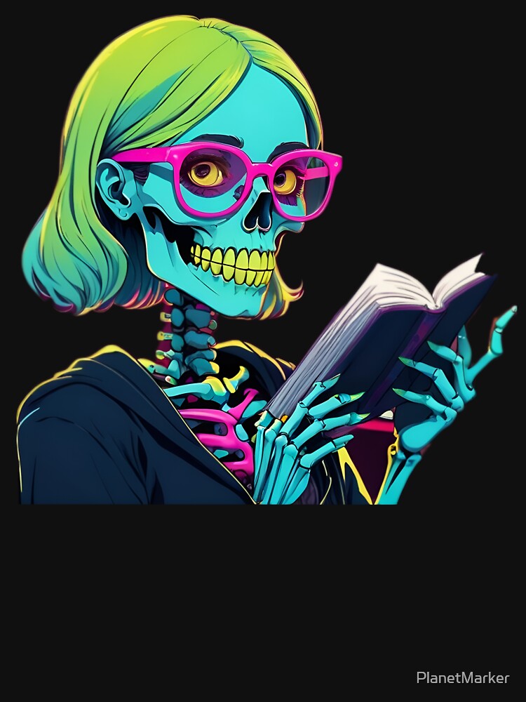 Preppy Skeleton Reading A Book by PlanetMarker