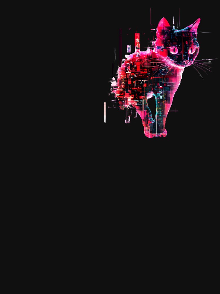 Pink Neon Glitch Cat in Digital Matrix by PixelReverb