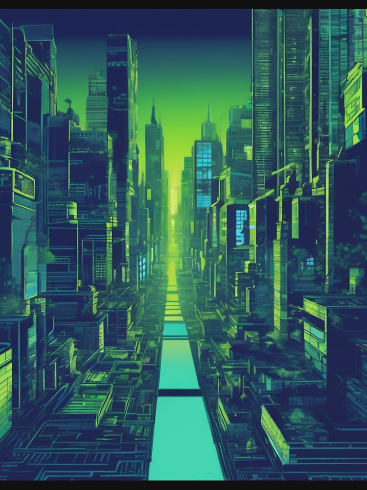 Neon Grid City – Cyberpunk Green Vaporwave Skyline by BLoCKSiGNaL
