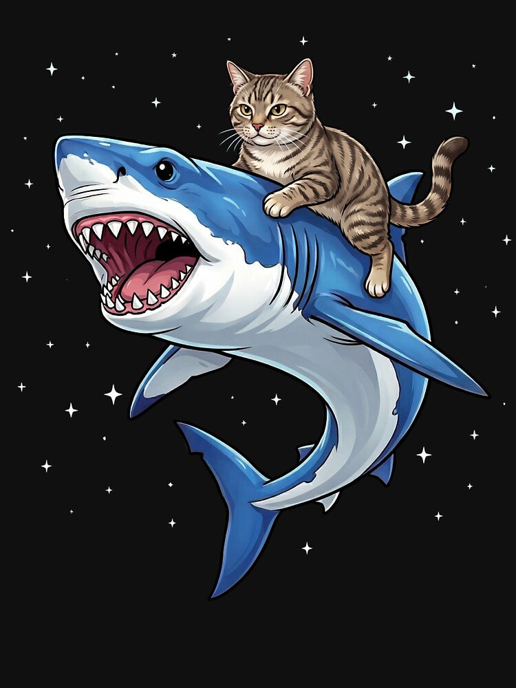 Funny Cat Riding Shark Animal Lover by TerryConnells