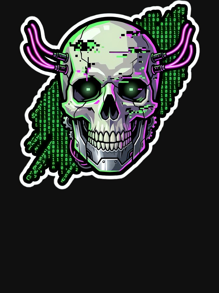 Cyberpunk Hacker Skull Binary Matrix Code Sticker by Neo Tokio