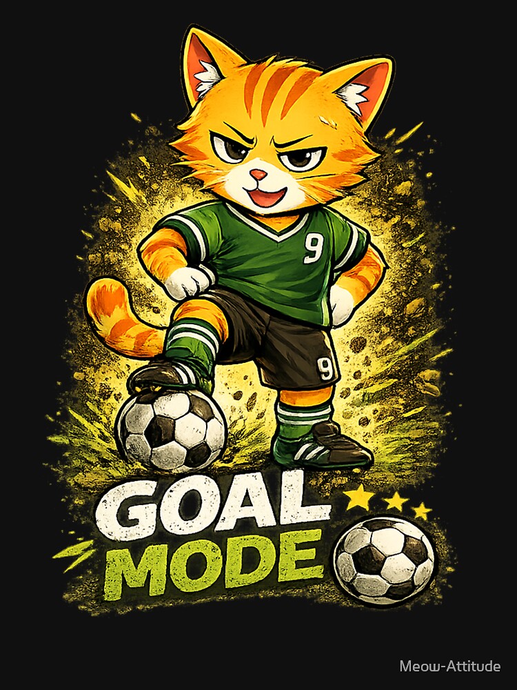MISO | Goal Mode Funny Soccer Cat T-Shirt & Sticker Design by Meow-Attitude