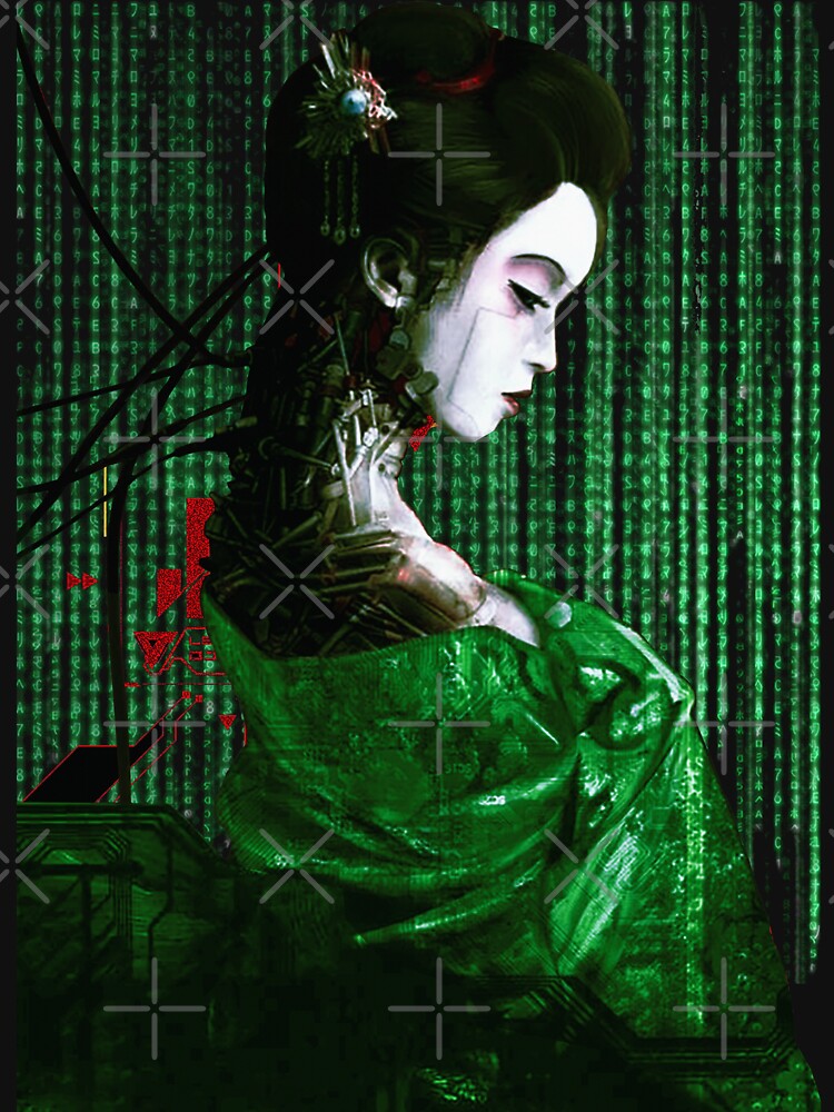 Cyberpunk Geisha Matrix Code Glitch Japanese Vaporwave by OWLvision33