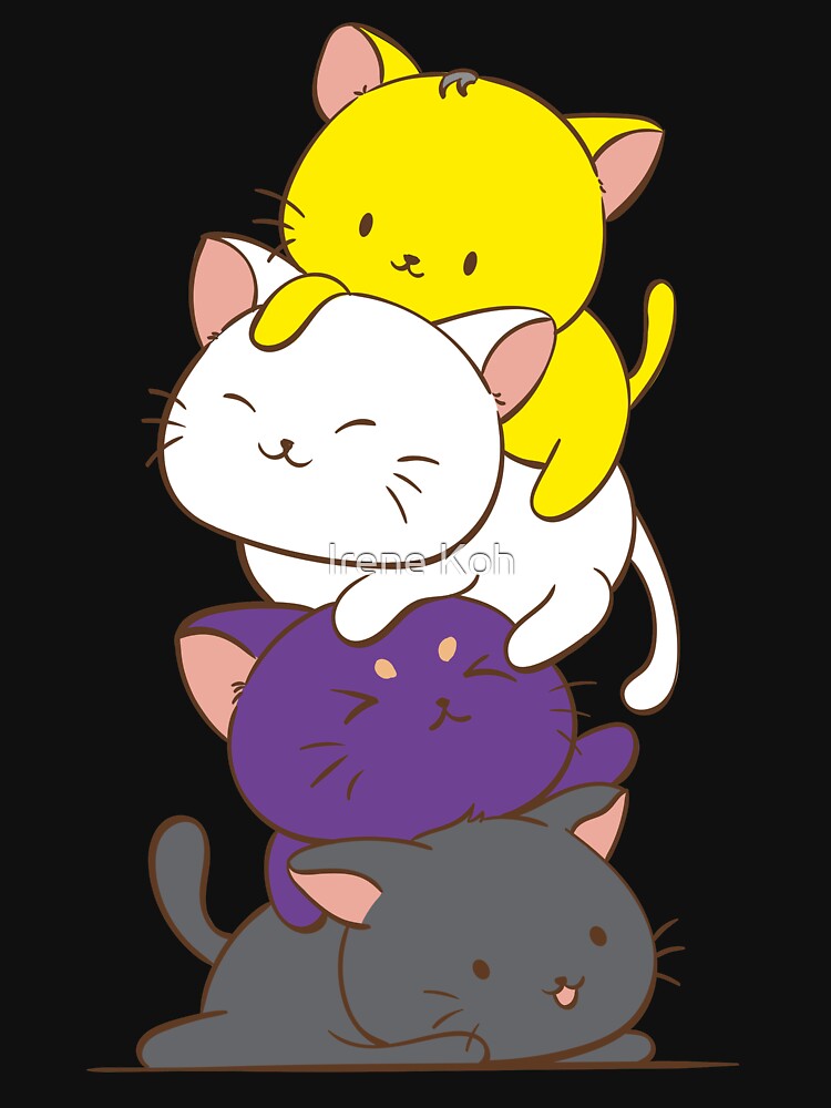 Nonbinary Pride Flag Kawaii Cats Cute LGBTQ Non-binary Kitty for Enby by Irene Koh
