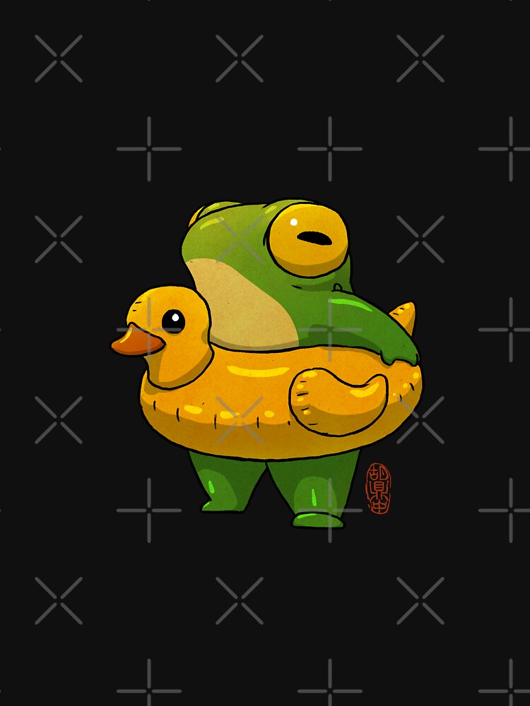 cute summer time ducky frog swimming pool floatie artwork asian style by DingHuArt