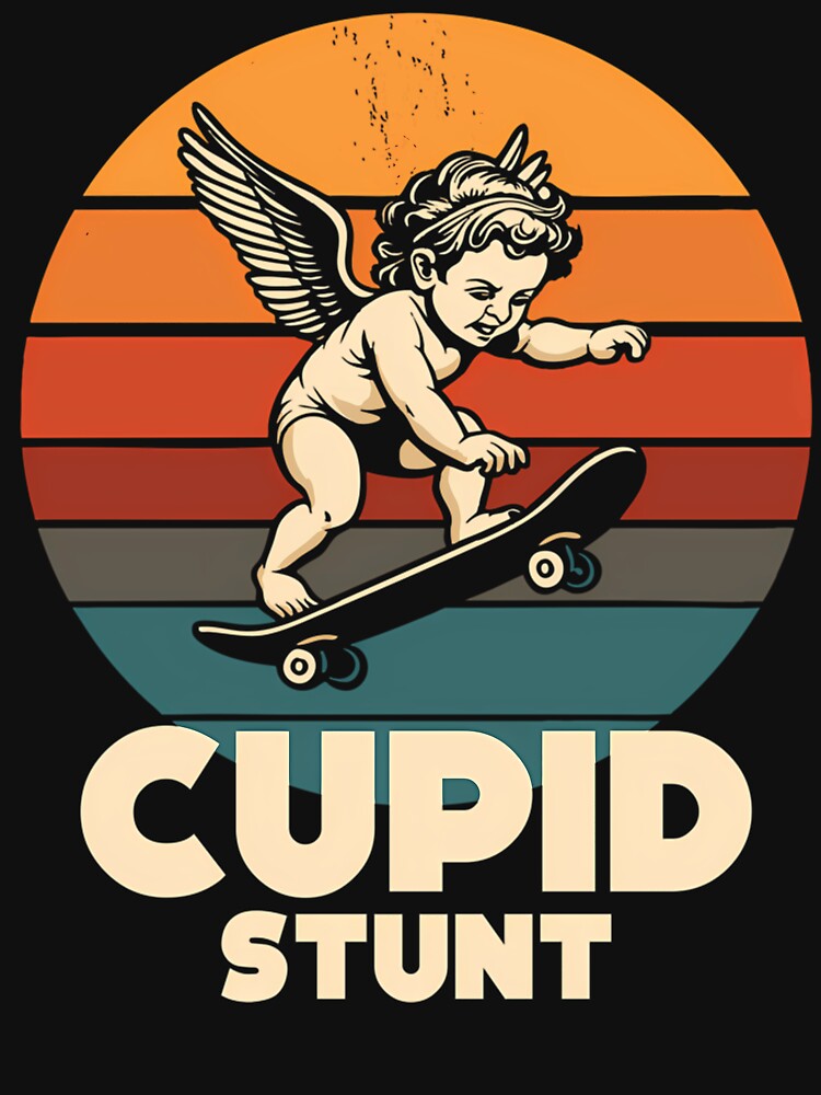 Funny Cupid Stunt Spoonerism Retro Skateboard Angel Skater by Kirari On God