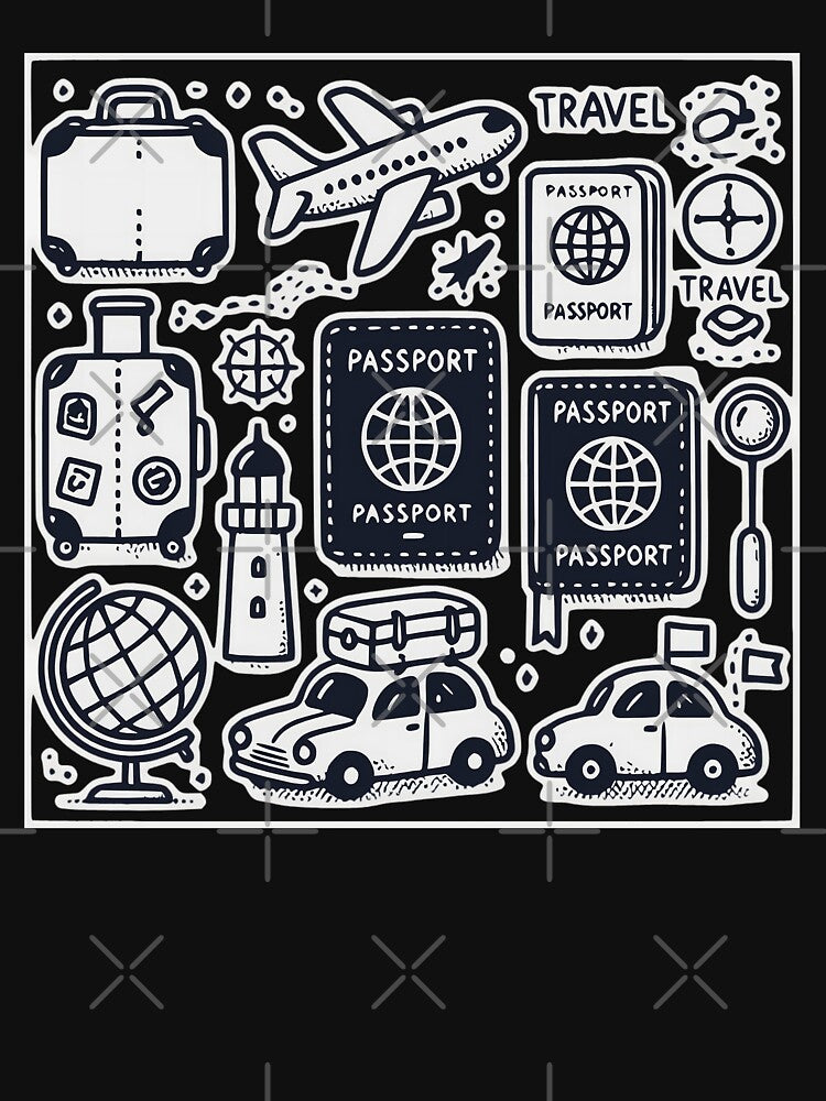 Whimsical Minimalist Travel Icons Passport Adventure Illustration by UniqueCraftsnCo