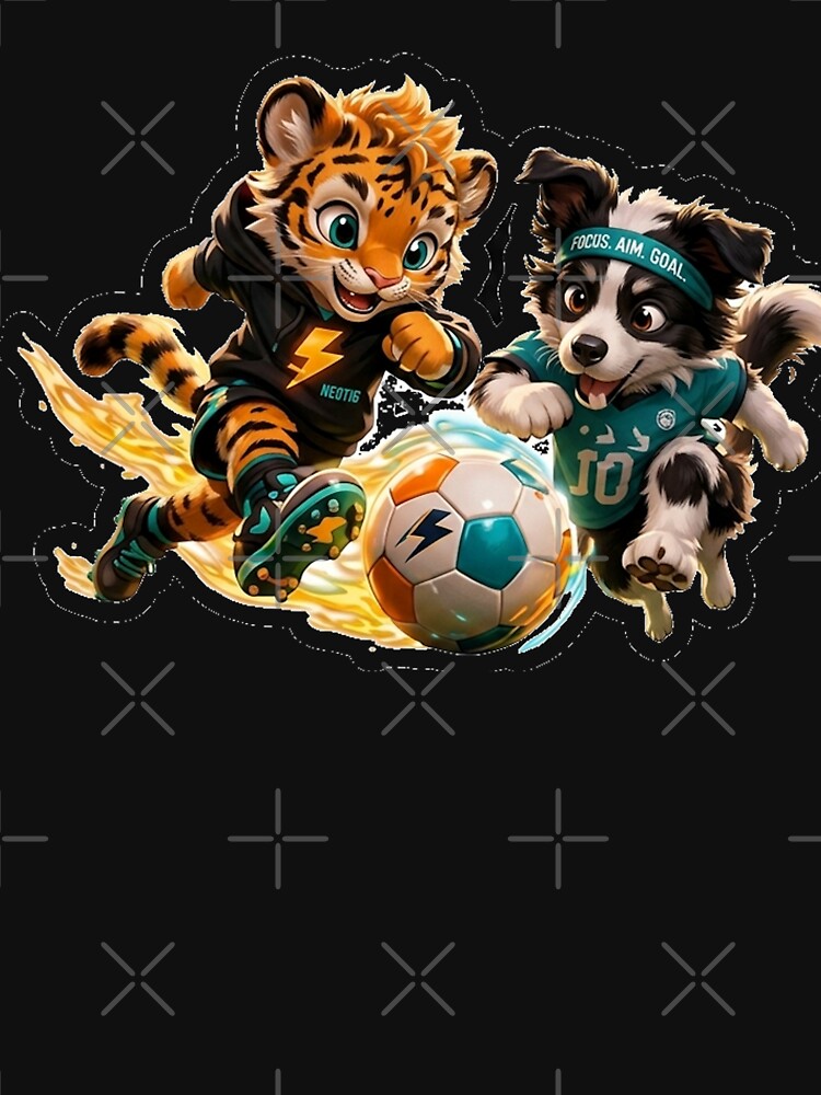 Cute Soccer Tiger and Collie Sticker - Funny Anime Animal Shirt, mug by NeoTigLuna