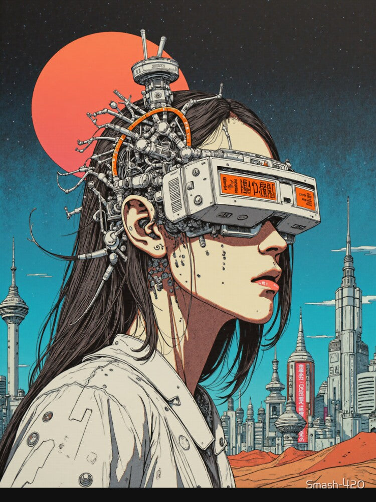 Moebius Inspired, postcyberpunk, Dystopian, surrealist, sci-fi,VR by Smash-420