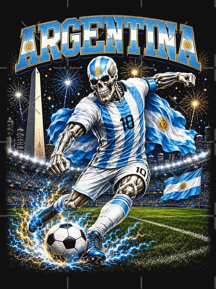 Argentina Soccer Skeleton Retro Collage by OceanBandwear