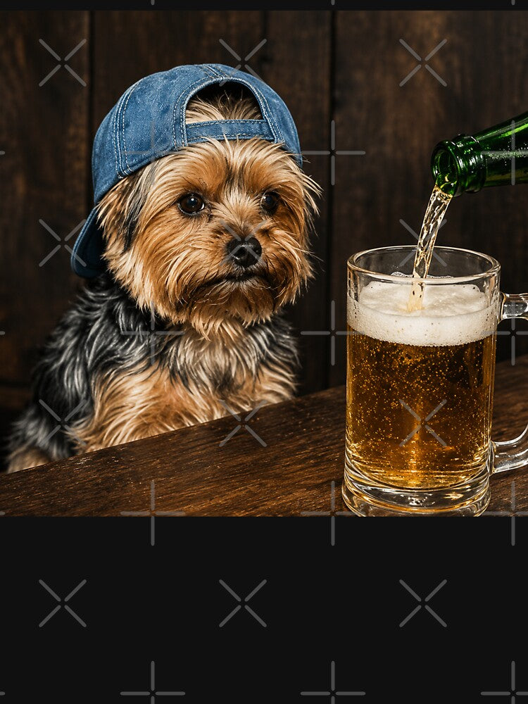 Yorkie Drinking Beer Funny Dog Meme by Starry Night Creative Art