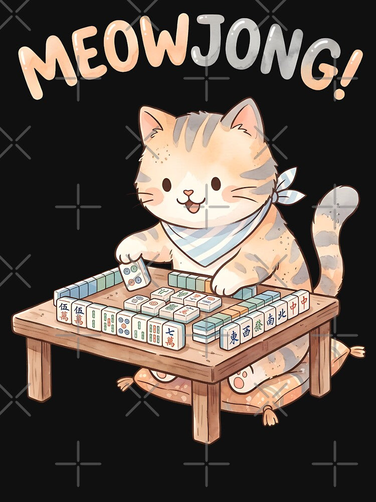 Cute Cat Meowjong Watercolor Funny Mahjong Player Men Women by MTRBSK11