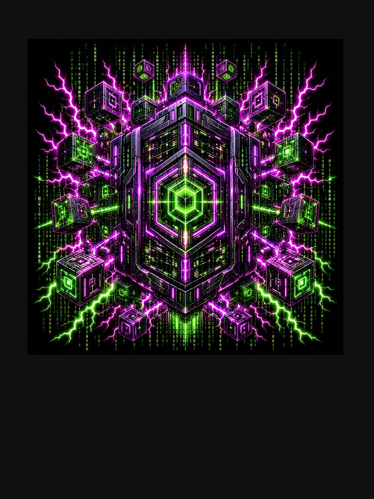Void Matrix Cybernetic Cube Neon Lightning Digital Rain by RiteshCenter