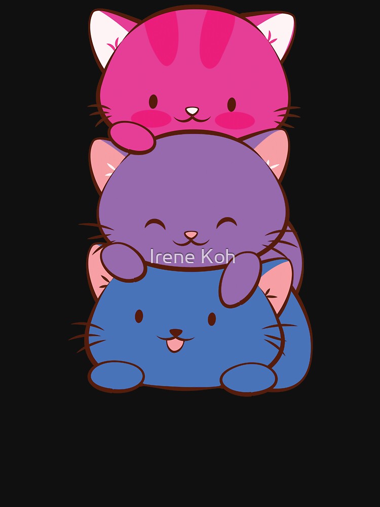 Bisexual Flag LGBT Bi Pride Cute Kawaii Cats by Irene Koh