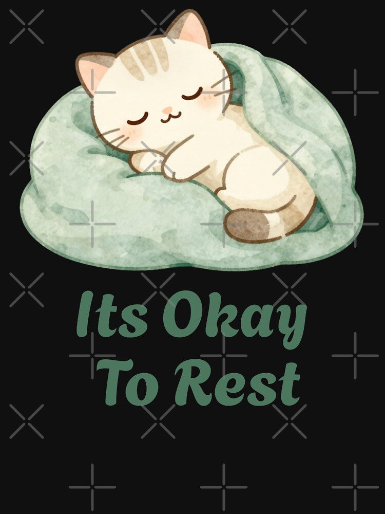 It's Okay To Rest | Cute Cat Mental Health Affirmation Sticker | Self Love Gift | Encouraging Quote Sticker by Davestre Designs
