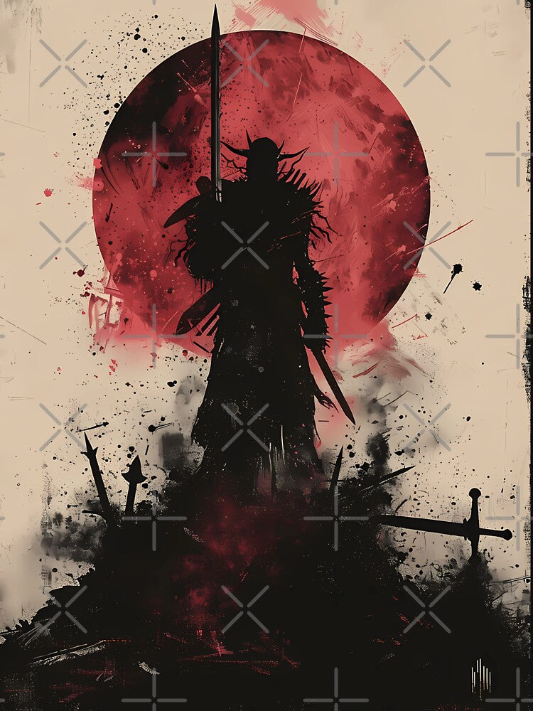 A lone warrior under a crimson eclipse by Moonvale Studio