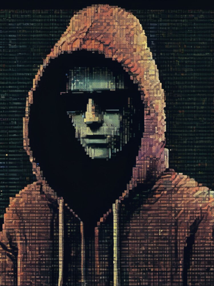 Glitch Hacker – Hooded Figure Cyberpunk Vaporwave Art by BLoCKSiGNaL