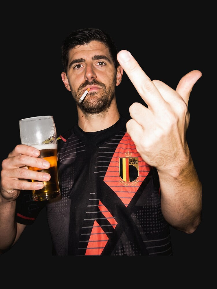 Belgium Football-Thibaut Courtois Middle Finger And Drinking by AlejandroRay