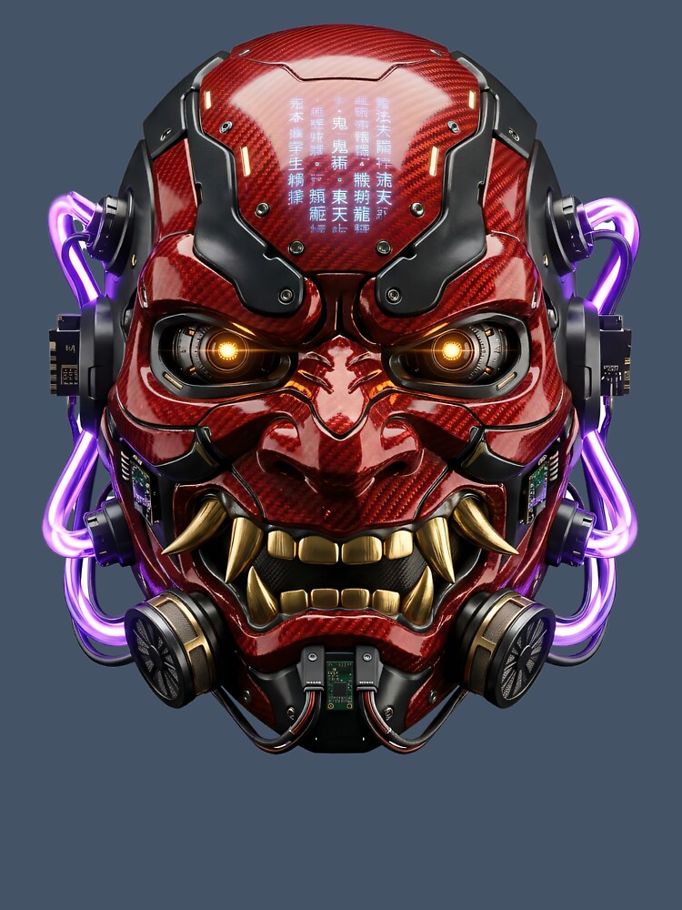 Cyberpunk Oni Mask Futuristic Samurai Art by Utopian-Magic
