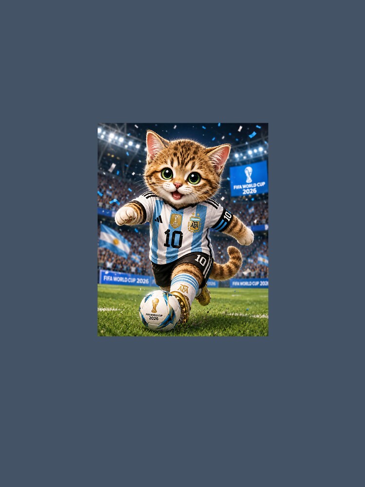 cat playing football wearing Messi's jersey by PasoaPaso2025