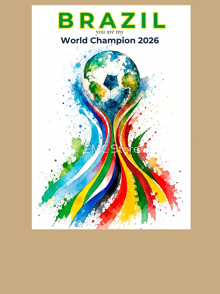 Brazil 2026 World Cup Champion Watercolor Football Art by EMC Store
