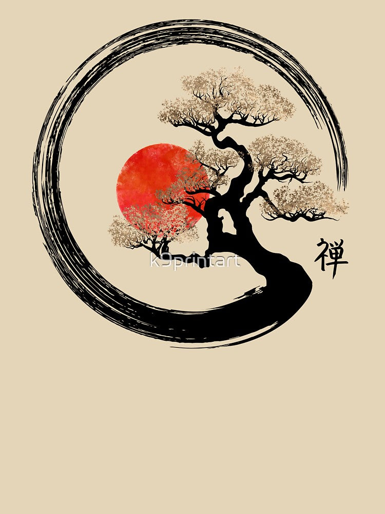 Enso Circle and Bonsai Tree on Canvas by k9printart