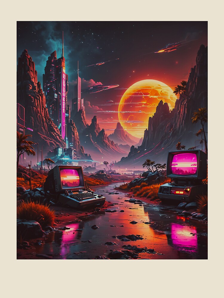 Retro Computers Under a Crimson Moon by Trendishere