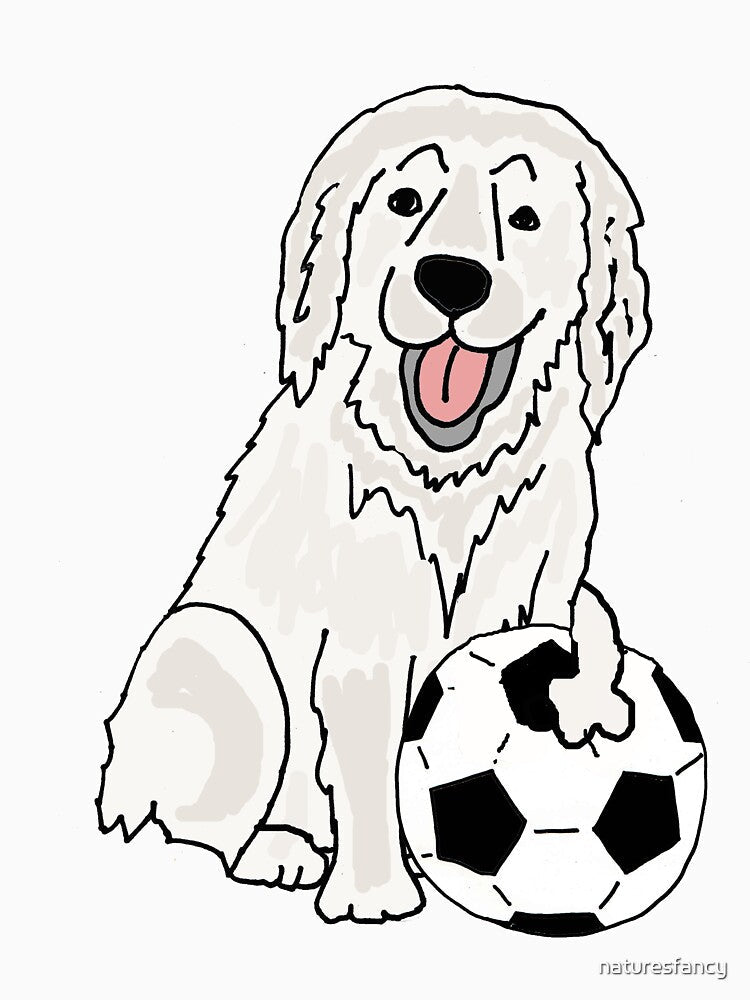 Funny Great Pyrenees Dog Playing Soccer Cartoon by Nature's Fancy