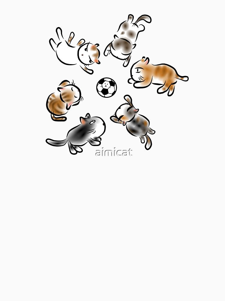 Playful Cats Playing Soccer Ink Art by aimicat